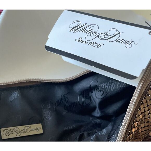 NWT's Whiting and Davis Mesh Double Hoop Hobo Bronze Clutch Handbag - Picture 4 of 6